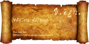 Váry Ákos névjegykártya